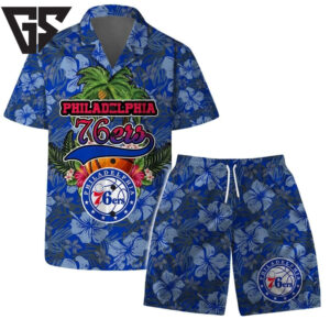 Philadelphia 76ers Tropical Hoop Dreams Hawaiian Shirt Philadelphia 76ers Tropical Hoop Dreams Hawaiian Shirt