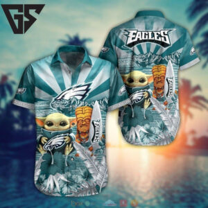 Philadelphia Eagles Baby Yoda Tiki Hawaiian Shirt