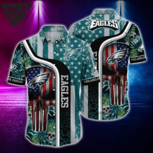 Philadelphia Eagles Patriotic Skull Hawaiian Shirt Philadelphia Eagles Patriotic Skull Hawaiian Shirt