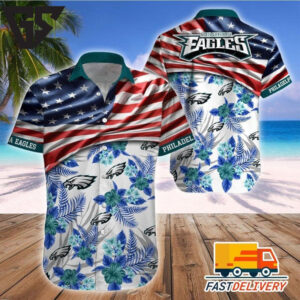 Philadelphia Eagles Stars and Flowers Patriotic Hawaiian Shirt Philadelphia Eagles Stars and Flowers Patriotic Hawaiian Shirt