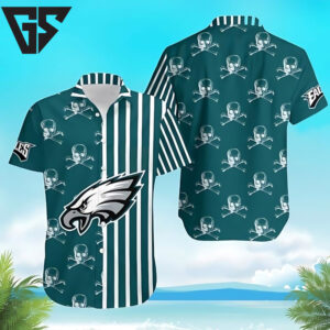 Philadelphia Eagles Stripes & Skulls Hawaiian Shirt Philadelphia Eagles Stripes & Skulls Hawaiian Shirt