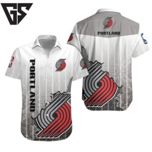 Portland Trail Blazers Grayscale Fade Hawaiian Shirt