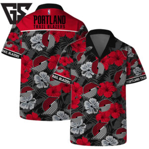 Portland Trail Blazers Hibiscus Floral Hawaiian Shirt