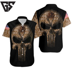 Punisher Skull American Flag Hawaiian Shirt