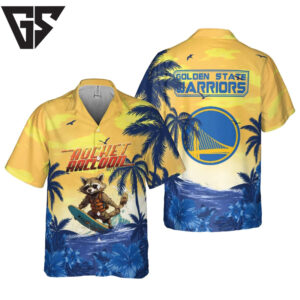 Rocket Raccoon And Golden State Warriors Summer Pattern Hawaiian Shirt Rocket Raccoon And Golden State Warriors Summer Pattern Hawaiian Shirt