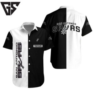 San Antonio Spurs Black & White Custom Name Hawaiian Shirt San Antonio Spurs Black & White Custom Name Hawaiian Shirt