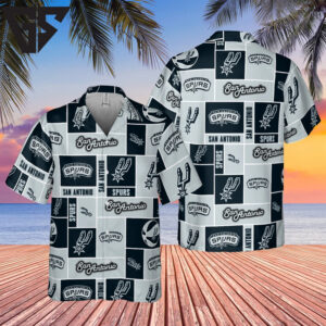 San Antonio Spurs Logo Grid Hawaiian Shirt San Antonio Spurs Logo Grid Hawaiian Shirt