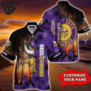 Skol Vikings Custom Sunset Hawaiian Shirt Skol Vikings Custom Sunset Hawaiian Shirt