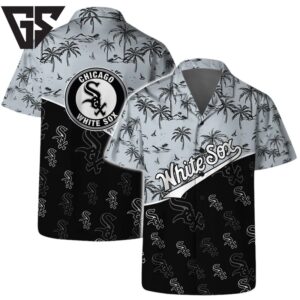 Chicago White Sox Team Logo Palm Leaf Pattern Hawaiian Shirt Chicago White Sox Team Logo Palm Leaf Pattern Hawaiian Shirt