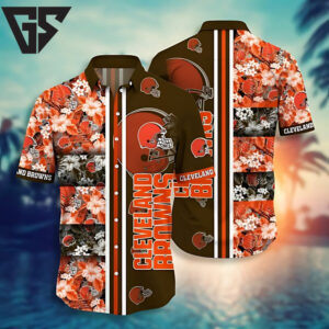 Cleveland Browns Floral Grid Hawaiian Shirt Cleveland Browns Floral Grid Hawaiian Shirt