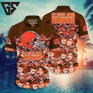 Cleveland Browns Geometric Floral Hawaiian Shirt Cleveland Browns Geometric Floral Hawaiian Shirt