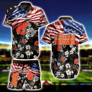 Cleveland Browns US Flag & Stripes Hawaiian Shirt Cleveland Browns US Flag & Stripes Hawaiian Shirt