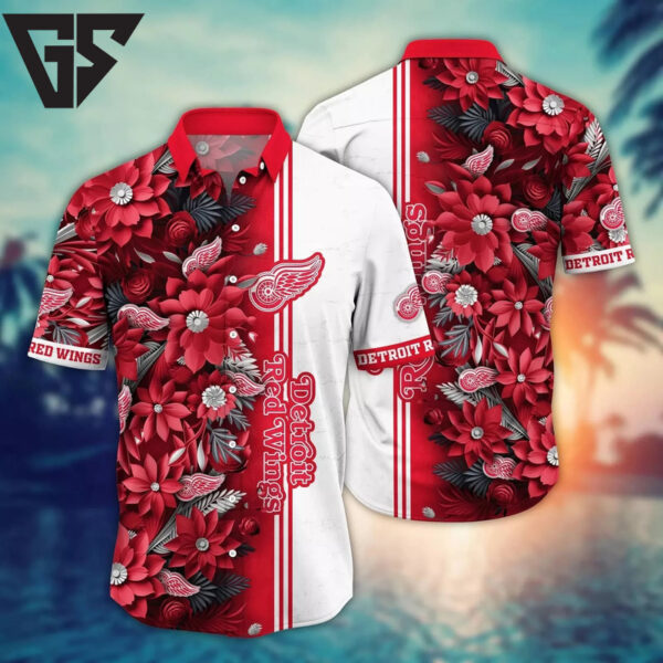 Detroit Red Wings Blooming Flowers Hawaiian Shirt