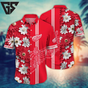 Detroit Red Wings Daisy Stripe Hawaiian Shirt Detroit Red Wings Daisy Stripe Hawaiian Shirt
