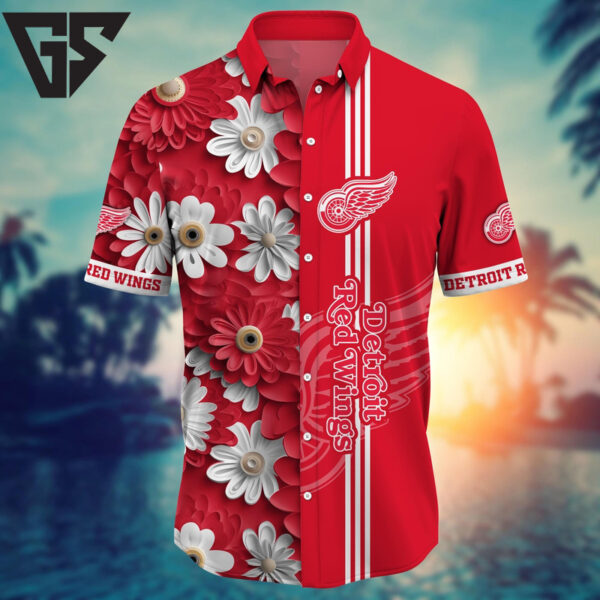 Detroit Red Wings Daisy Stripe Hawaiian Shirt