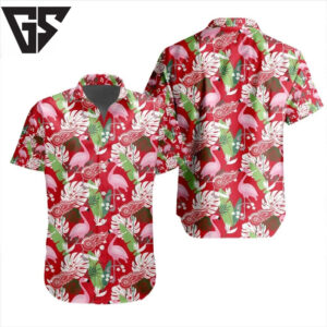 Detroit Red Wings Flamingo Paradise Hawaiian Shirt Detroit Red Wings Flamingo Paradise Hawaiian Shirt