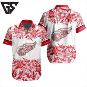 Detroit Red Wings Floral Elegance Hawaiian Shirt Detroit Red Wings Floral Elegance Hawaiian Shirt