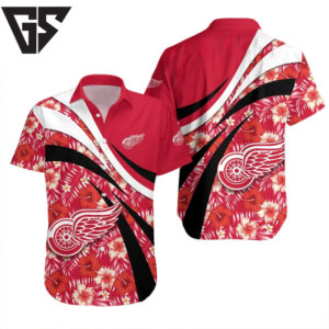 Detroit Red Wings Hibiscus Wave Hawaiian Shirt Detroit Red Wings Hibiscus Wave Hawaiian Shirt