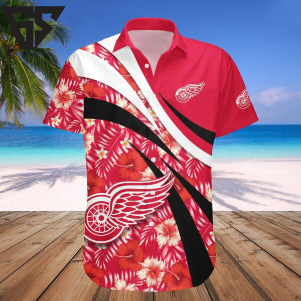 Detroit Red Wings Hibiscus Wave Hawaiian Shirt