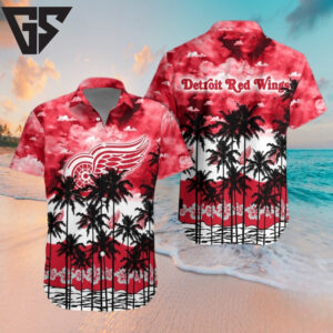 Detroit Red Wings Palm Sunset Hawaiian Shirt Detroit Red Wings Palm Sunset Hawaiian Shirt