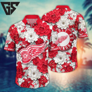 Detroit Red Wings Rose Elegance Hawaiian Shirt Detroit Red Wings Rose Elegance Hawaiian Shirt