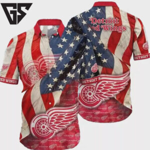 Detroit Red Wings Stars and Stripes Hawaiian Shirt Detroit Red Wings Stars and Stripes Hawaiian Shirt