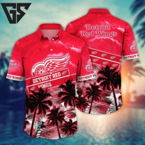 Detroit Red Wings Sunset Palms Hawaiian Shirt Detroit Red Wings Sunset Palms Hawaiian Shirt