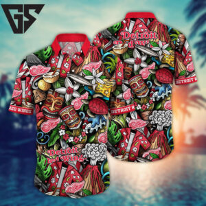 Detroit Red Wings Tiki Island Hawaiian Shirt Detroit Red Wings Tiki Island Hawaiian Shirt