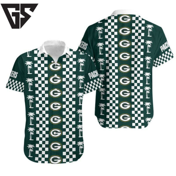 Green Bay Packers Checkered Palms Hawaiian Shirt