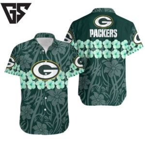 Green Bay Packers Flower and Logo Hawaiian Shirt Green Bay Packers Flower and Logo Hawaiian Shirt