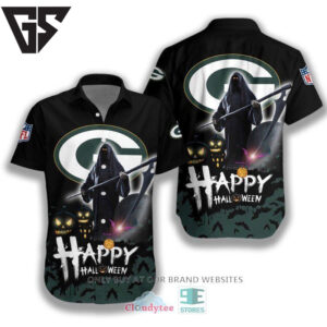 Green Bay Packers Halloween Reaper Hawaiian Shirt Green Bay Packers Halloween Reaper Hawaiian Shirt