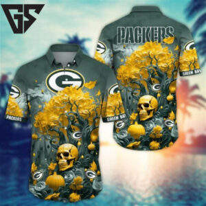 Green Bay Packers Halloween Skull Hawaiian Shirt Green Bay Packers Halloween Skull Hawaiian Shirt