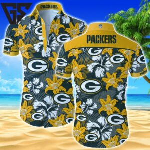 Green Bay Packers Hibiscus Wave Hawaiian Shirt Green Bay Packers Hibiscus Wave Hawaiian Shirt
