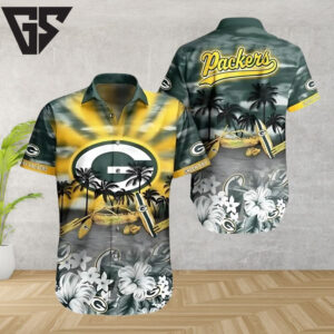 Green Bay Packers Paradise Gold Wave Hawaiian Shirt Green Bay Packers Paradise Gold Wave Hawaiian Shirt