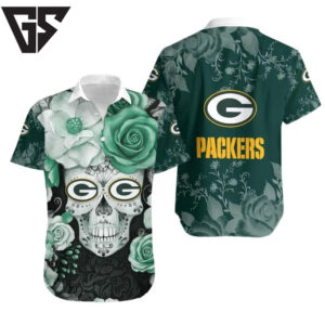 Green Bay Packers Skull Floral Fantasy Hawaiian Shirt Green Bay Packers Skull Floral Fantasy Hawaiian Shirt