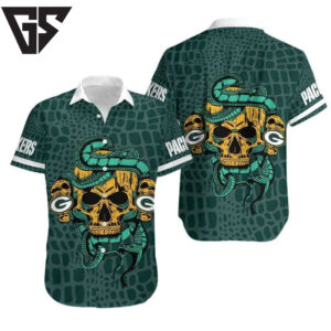 Green Bay Packers Snake Skull Hawaiian Shirt Green Bay Packers Snake Skull Hawaiian Shirt