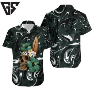 Green Bay Packers Surf Skull Hibiscus Hawaiian Shirt Green Bay Packers Surf Skull Hibiscus Hawaiian Shirt