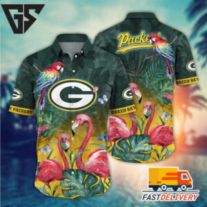 Green Bay Packers Tropical Flamingo Vibes Hawaiian Shirt Green Bay Packers Tropical Flamingo Vibes Hawaiian Shirt