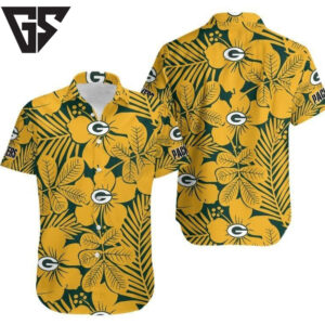 Green Bay Packers Tropical Gold Leaf Hawaiian Shirt Green Bay Packers Tropical Gold Leaf Hawaiian Shirt