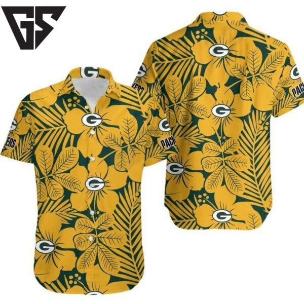 Green Bay Packers Tropical Gold Leaf Hawaiian Shirt