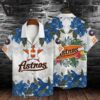 Houston Astros Blue Hibiscus Floral Hawaiian Shirt