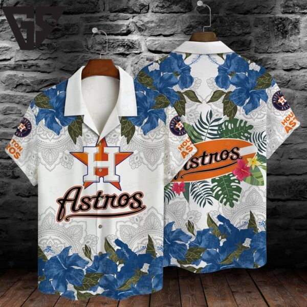 Houston Astros Blue Hibiscus Floral Hawaiian Shirt