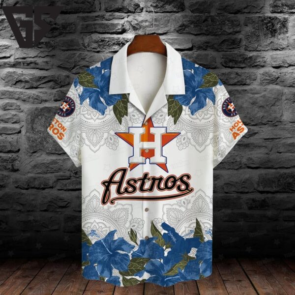 Houston Astros Blue Hibiscus Floral Hawaiian Shirt