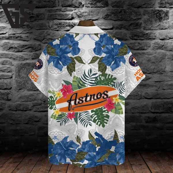 Houston Astros Blue Hibiscus Floral Hawaiian Shirt