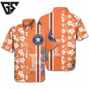 Houston Astros Orange Hibiscus Stripe Hawaiian Shirt