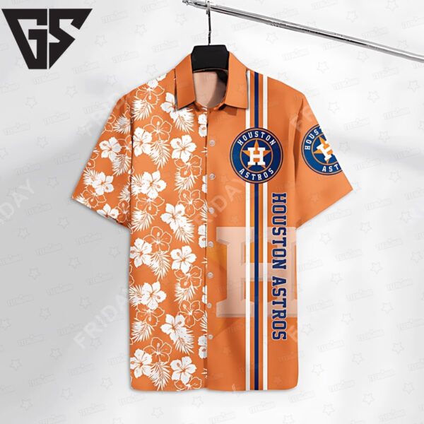 Houston Astros Orange Hibiscus Stripe Hawaiian Shirt