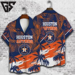 Houston Astros Tropical Sunset Blue And Orange Hawaiian Shirt