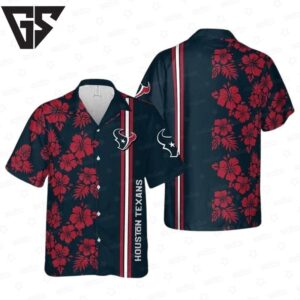 Houston Texans Red Hibiscus Hawaiian Shirt