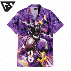 Lamar Jackson Baltimore Ravens Gridiron Majesty Hawaiian Shirt Lamar Jackson Baltimore Ravens Gridiron Majesty Hawaiian Shirt