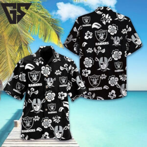 Las Vegas Raiders Floral Icon Hawaiian Shirt